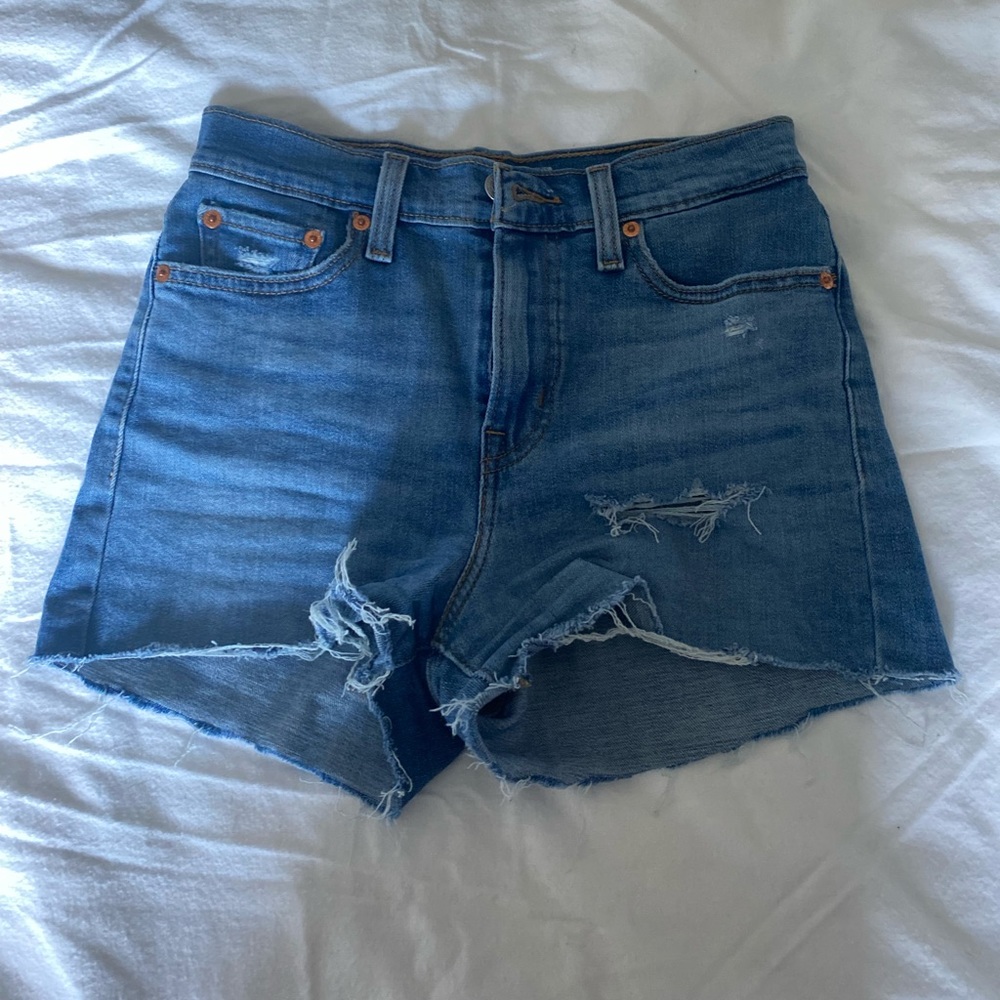 Levi denim jean shorts cut off distress